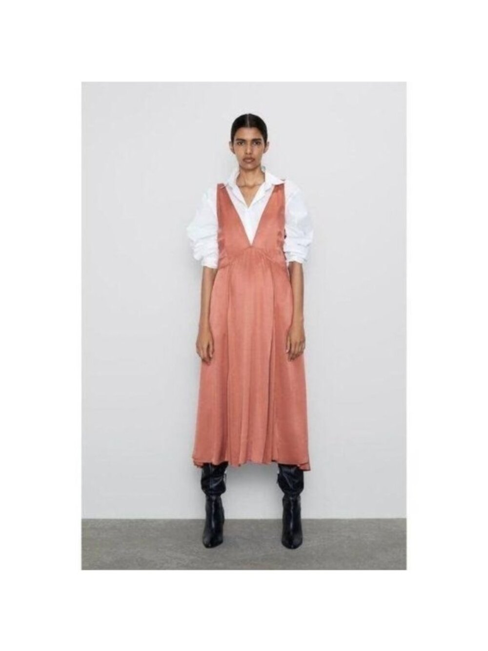 Zara Dusty Pink Satin Plunge V-Neck A-Line Dress